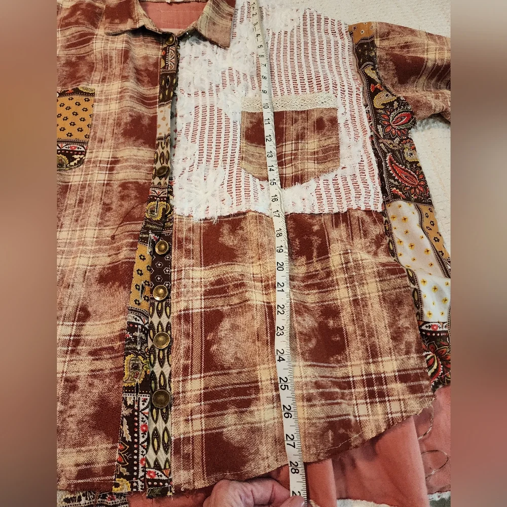 Women's Rust & White Patchwork Button-Front Jacket - Picture 12 of 13